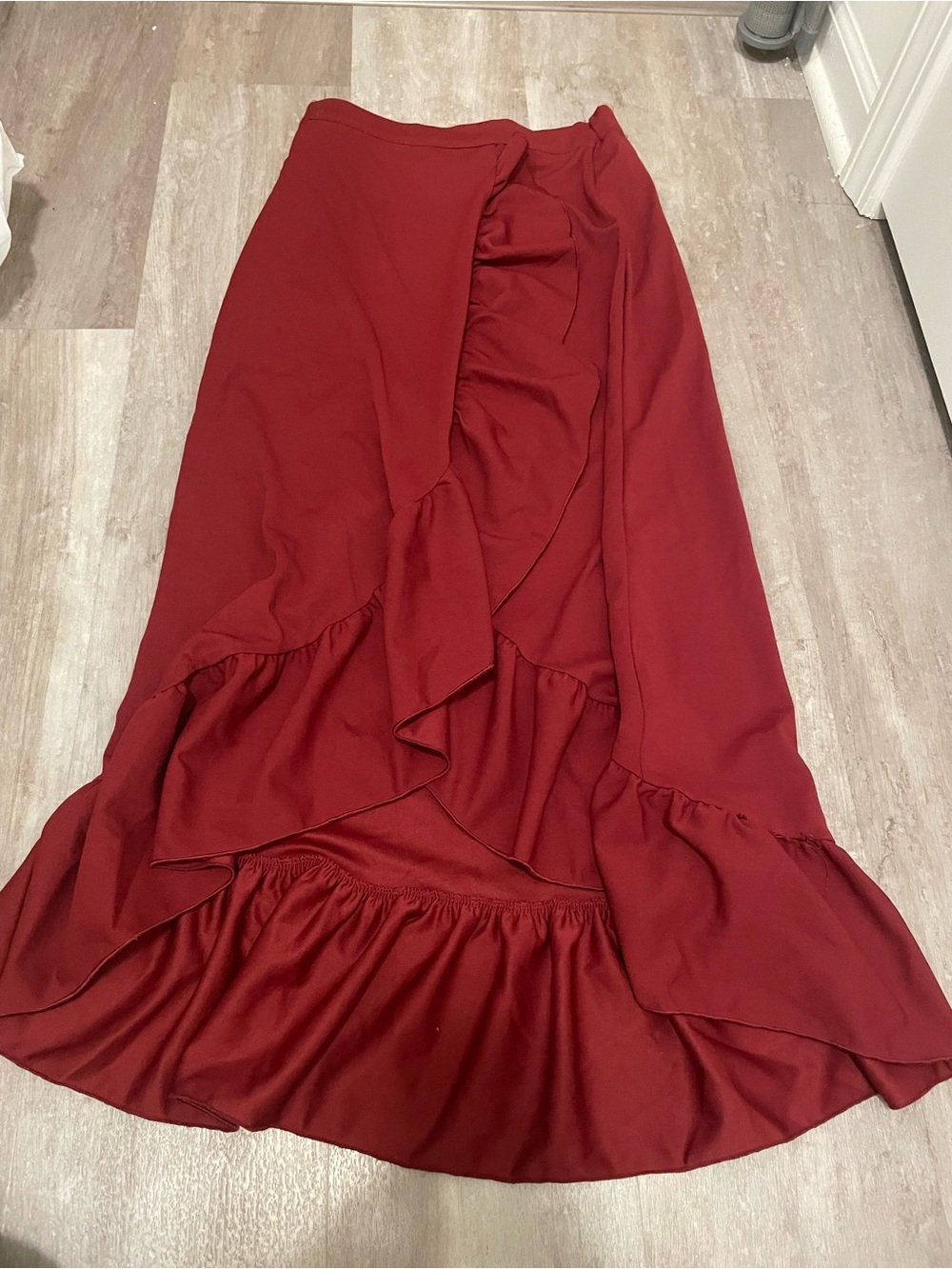 NWOT New York & Company Womens Clothing Red Ruffled High-Low Wrap Skirt